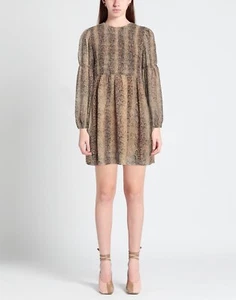 Ganni Long Sleeve Smocked Dress Size 36 US 4 in Light Brown Snake Print - Picture 1 of 22