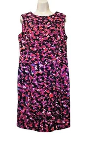 Vestido Jones New York 12 púrpura rojo negro patrón abstracto sin mangas forrado - Imagen 1 de 6