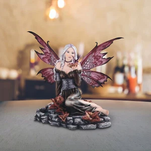 16"W Red Winged Gothic Black Fairy w/ Butterfly Statue Figurine Room Decor - Picture 1 of 1