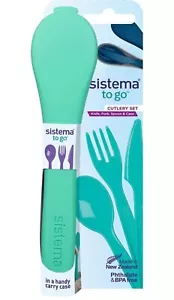🔥Green Sistema Reusable Cutlery To Go Set Knives Fork Spoon Case Travel Work - Picture 1 of 6
