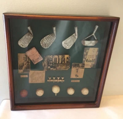 Caja de sombra deportiva de golf réplica vintage de pelotas de golf palos y homenajes de golf Foto 1 de 4