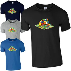 Melting Rubik's Cube T-Shirt - Geek Big Bang Theory Unisex Kids Mens Gift Top - Picture 1 of 9