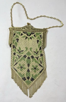 古董 Mandalian 搪瓷网眼钱包艺术装饰包装饰框架,1920 年代 Flapper 美国 — 第 1/4 张图片