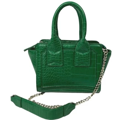 Zara Women's Green Leather Croc Embossed Chain Strap Handbag Crossbody Bag - Image 1 of 4