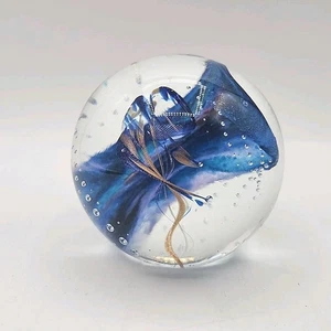 Vintage Art Glass Paperweight Signed Williams 98 Blue Purple Copper Swirl Unique - Picture 1 of 12