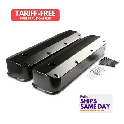 Mr Gasket 6880BG, paquete de 2 cubiertas de válvula de aluminio negro fabricadas por Bbf Perfo Foto 1 de 4