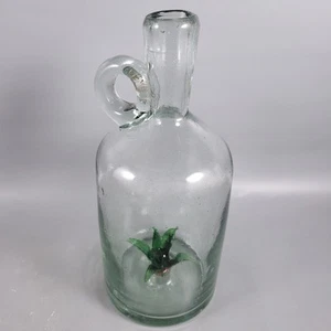 Hand Blown MEXICAN ART GLASS Tequila Green Agave GLASS BOTTLE JUG - Picture 1 of 10