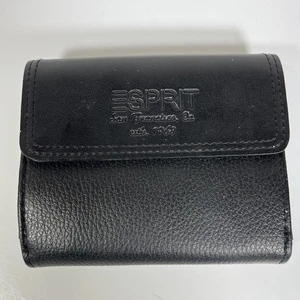 Esprit ID Credit Card Holder Coin Purse Black 2 Pockets Button Close - Picture 1 of 13