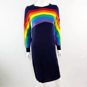 Abito Maglione Vintage Eclipse Blu Navy Maglia Arcobaleno Taglia M Colorato Rainbowcore - Foto 1 di 11
