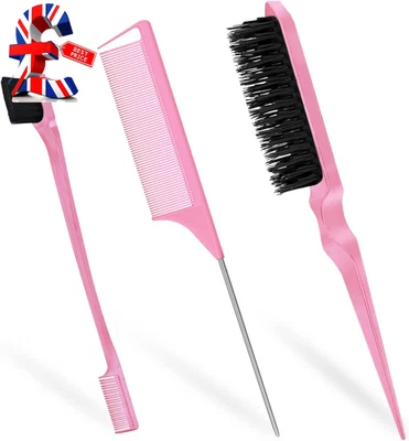 3-Piece Hair Slick-Back Brush Set - Teasing & Edges Brush for Women'S Salon Styl - Image 1 of 4