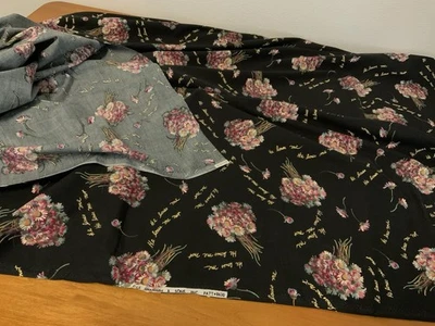 Shamish & Sons Rayon Challis Daisy Floral Print On Black 41.5” W 2 Yards + 8” - Image 1 of 3