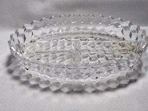 Vintage FOSTORIA AMERICAN 3 Part Divided Relish Dish 10.5" GLASS Cubist - Picture 1 of 4