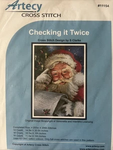 Holiday Artecy Counted Cross Stitch Pattern Santa Checking it Twice 14" x 20" - Picture 1 of 1