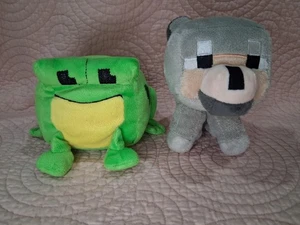 Minecraft Gray Baby Wolf Dog Mojang Nanco Green Pixel Frog Plushies - Picture 1 of 8