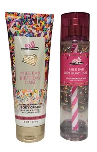 NEW SET OF 2 Bath & Body Works Milk Bar Birthday Cake Body Cream, 8 oz + Mist - Picture 1 of 1