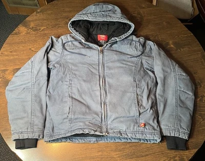 Dickies Light Blue Workwear Canvas Jacket Coat Quilt Lined Hooded Outdoor - Image 1 of 4
