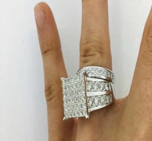WEISSGOLD PLTD & WEISSER SAPHIR CLUSTER STIL EHERING/BRAUT RING Set Gr. 6 - Bild 1 von 7