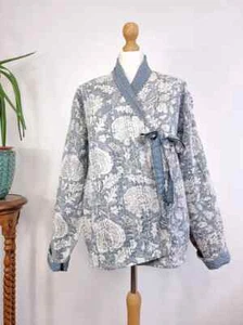 Indische Handarbeit Kantha Jacke, weiche Baumwolle Kantha Steppjacke Bademantel Kimono - Bild 1 von 4