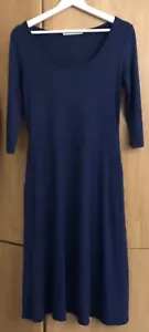 PERUVIAN CONNECTION Size XS Petite Midi Dress Navy Blue 3/4 Sleeve Stretch VGC - Picture 1 of 5