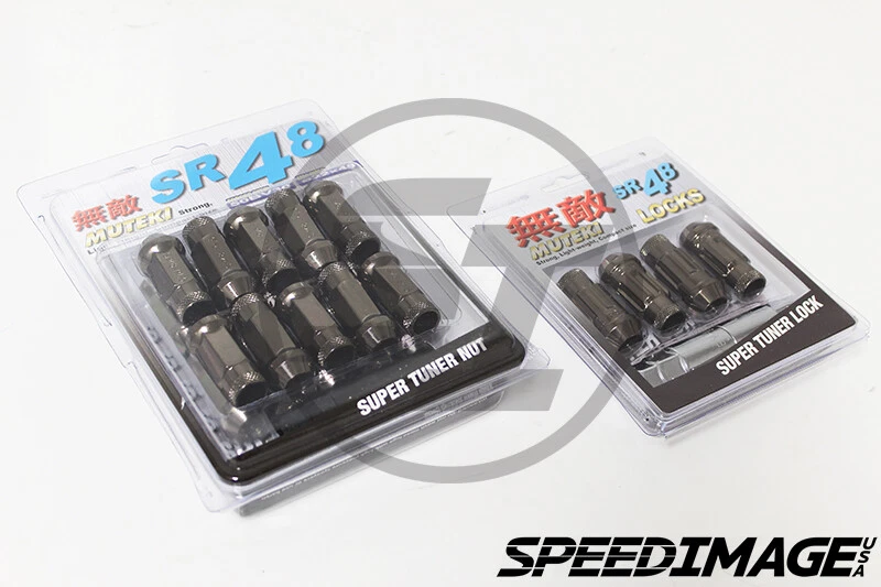 MUTEKI SR48 BLACK CHROME 12X1.5 OPEN ENDED 20 PCS LUG NUTS WITH LOCKS SET ACORN Foto 1 de 1