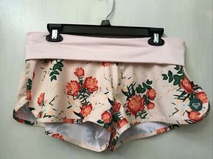 Roxy Peach floral womens Swim Shorts fold over waist Size M Medium - Picture 1 of 3