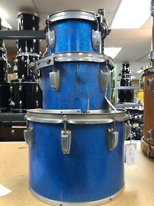 Vintage Ludwig Drums -Set of 3 -  Mid 80's - 8", 10", & 14" - Blue Sparkle