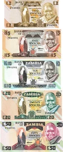 Zambia Set 2 - 25 - 10 - 20 - 50 Kwacha, 1986-1988 ND, Uncirculated, 5 note set - Picture 1 of 2