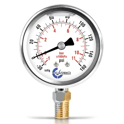2-1/2" Compound Gauge, Stainless S Case, Liquid Filled, Lower -30 Hg/+160 PSI - Image 1 of 4