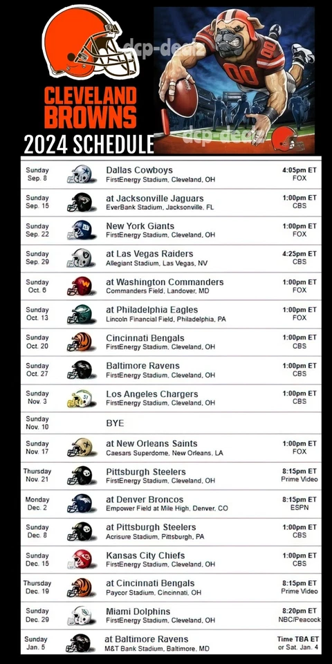 Imán de refrigerador Cleveland Browns 2024 NFL calendario de fútbol americano 4 por 8 pulgadas Foto 1 de 1