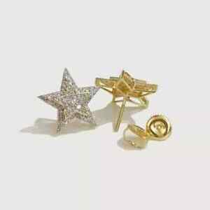 Real Moissanite 2.00Ct Round Cut Women Star Stud Earrings 14K Yellow Gold Plated