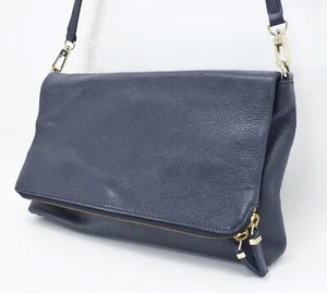 Talbots Shoulder Cross Body Bag Navy Blue Pebble Leather Purse Zipper Flap - Picture 1 of 23