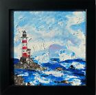 Lighthouse Painting Seascape Original Art Small Abstract Wall Art Framed