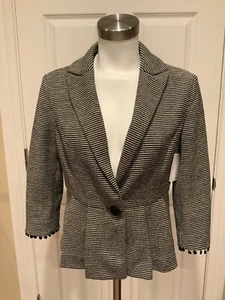 Tabitha Black & White Striped Knit Blazer, Size Medium - Bild 1 von 10