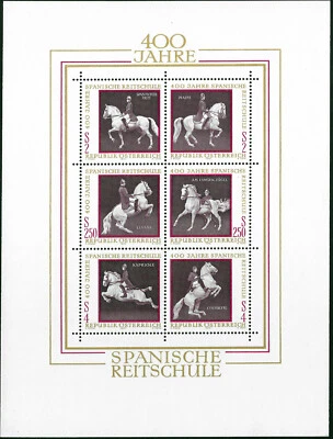 1972 Spanische Reitschule (Escola Espanhola de Equitação) Áustria Mini-Folha #929 - Imagem 1 de 2