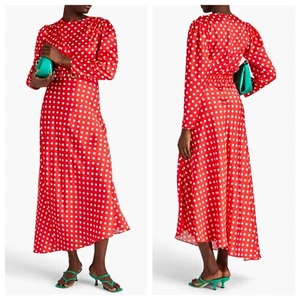 RONNY KOBO Maxikleid Carmen rot weiß gepunktet Satin XS ohne Gürtel - Bild 1 von 16