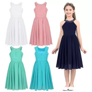 Mädchen Festlich Chiffon Kleider Kinder Sommer Hochzeits gefaltete Partykleider - Bild 1 von 63