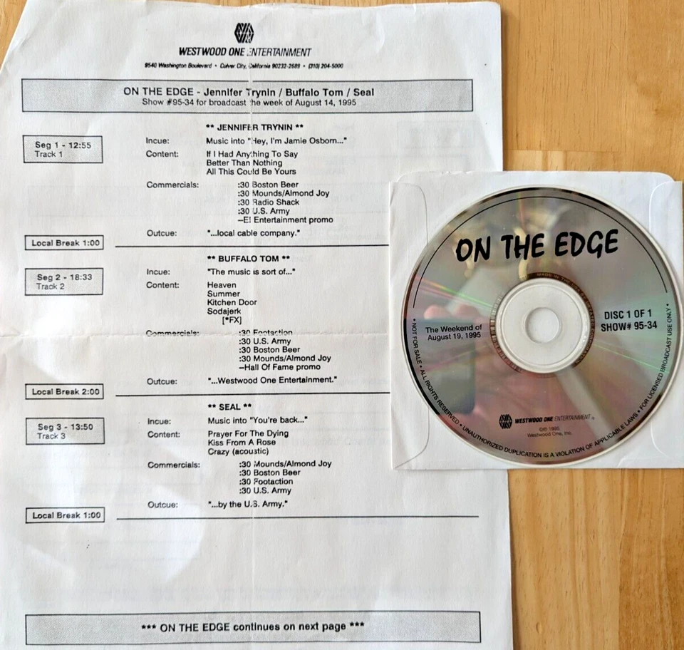 Jennifer Trynin Buffalo Tom & Seal On The Edge 1 cd M&I radio show 8/14/95 Foto 1 de 1