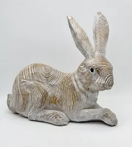 Woodgrain Stil Hase Kaninchen Figur Skulptur Harz weiß getüncht 9" - Bild 1 von 10