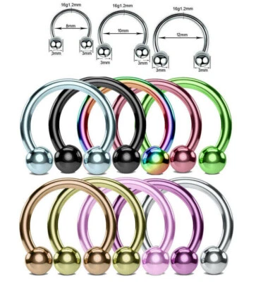 Pair Barbell Horseshoe 16g 18g 20g 8/10/12 MM Lip Nipple Septum Nose Ring Hoop - Image 1 of 3