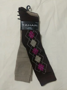  2 Pairs Womens Brown & Tan Tahari Warm Long Soft Knee High Socks Size 9-11 - Picture 1 of 2