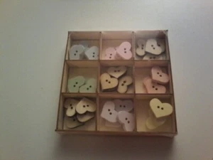 BOX WITH 36 HEART BUTTONS FOR SCRAPBOOKING NEW - Picture 1 of 1
