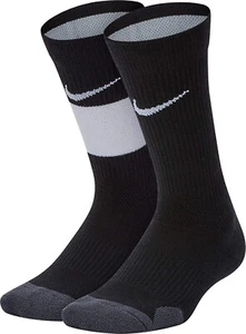 Nike Boy`s Kids Elite Basketball Crew Socks 2 Pack Black RN0289-023 Shoe 7C-10C - Picture 1 of 3