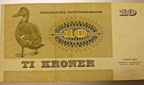 Denmark, 10 Kroner, serie 1972, Circulated Duck (Discounted) Cover
