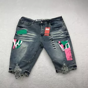 Pantalones Cortos Red Ape Para Hombres 40 Demonios Coloridos Retazos Dobladillo Crudo Prendas de Calle Artísticas - Imagen 1 de 16