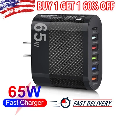 6Port USB Hub Wall Charger Travel Fast Charging Station AC Power Adapter US Plug - Image 1 of 4
