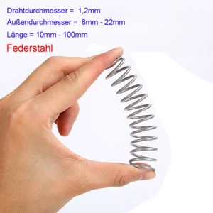 Druckfeder Federstahl Druck Kleine Federn Alle Größe,d=1,2 mm,Ø 8-22 mm,10/5 St - Picture 1 of 5