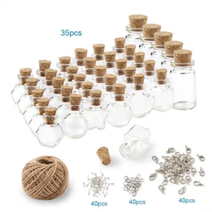 Tarros de vidrio con tapones de corcho mini botellas de deseos de vidrio con broches cable de cáñamo - Imagen 1 de 9
