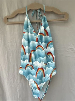 ModCloth Bodysuit One Piece Womens Small Blue Rainbow Festival Retro Festival - Image 1 of 4