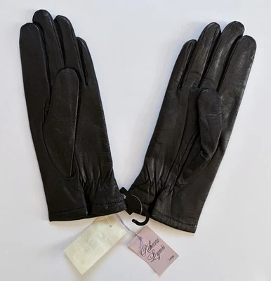 New Women’s Vintage Rebecca Lynn Black Leather Lined Gloves size L Large NWT - Image 1 of 4