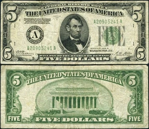 FR. 1952 A $5 1928-B Federal Reserve Note Boston A-A Block DGS Fine+ - Picture 1 of 3